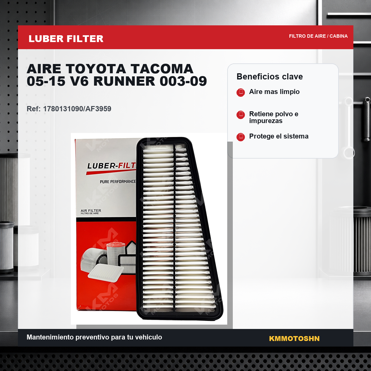 Filtro de aire KMMOTOSHN para Toyota Tacoma 2005-2015 V6 y Runner, filtro de aire de alta calidad, visible en la imagen.