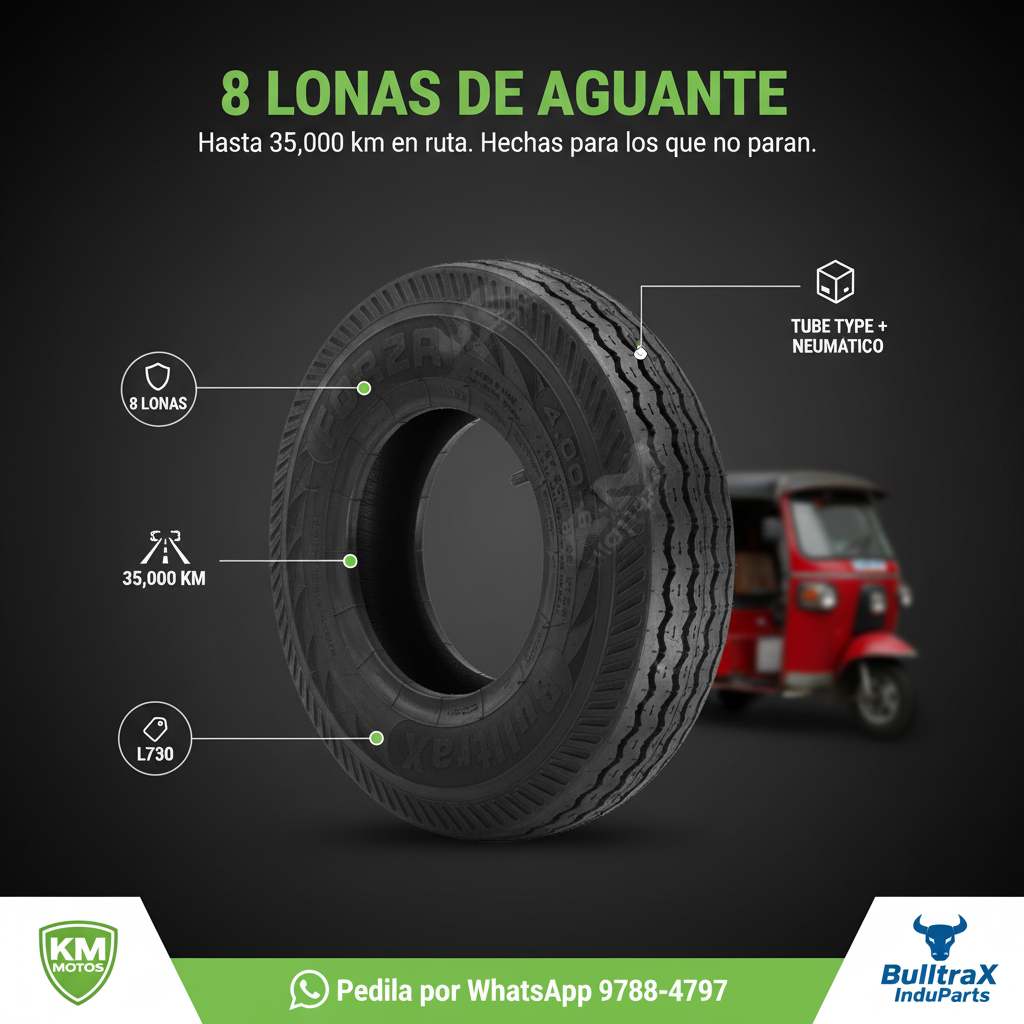 Llanta Bulltrax 4.00-8 TT con neumático, rueda de llanta para maquinaria agrícola o industrial, en buen estado.