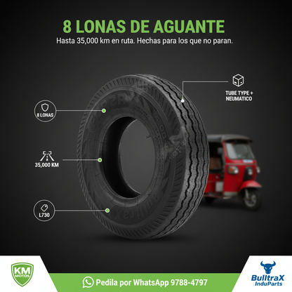 Llanta Bulltrax 4.00-8 TT con neumático, rueda de llanta para maquinaria agrícola o industrial, en buen estado.
