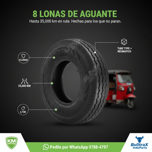 Llanta Bulltrax 4.00-8 TT con neumático, rueda de llanta para maquinaria agrícola o industrial, en buen estado.