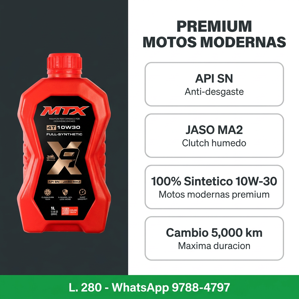 Aceite Moto 10W-30 Full Sintético MTX 1 Litro, para motores de motocicleta, con certificaciones API SN y JASO MA2