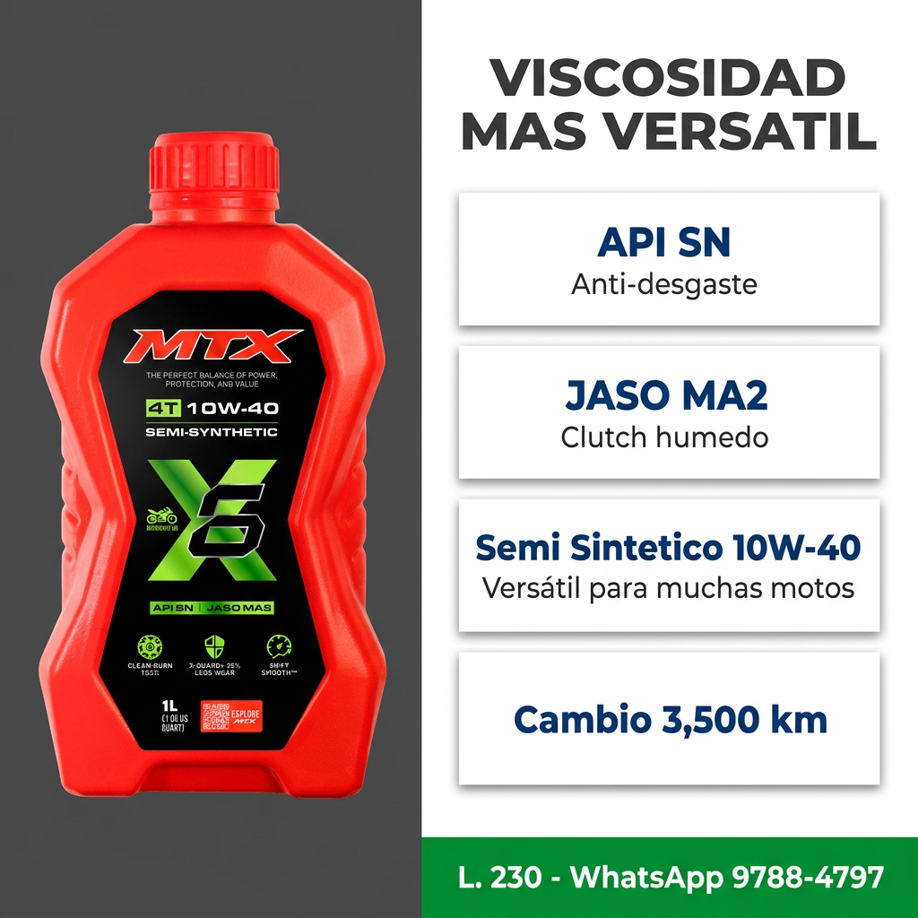 Aceite MTX 10W-40 Semi Sintético — la viscosidad más versátil