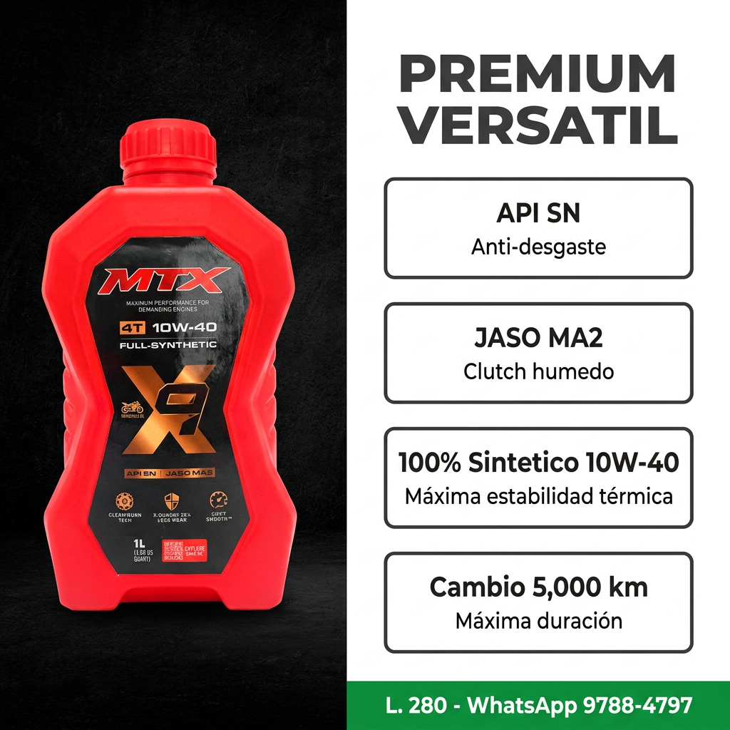 Aceite 10W40 sintético de MTX en botella, ideal para motores, con etiqueta visible y envase transparente.