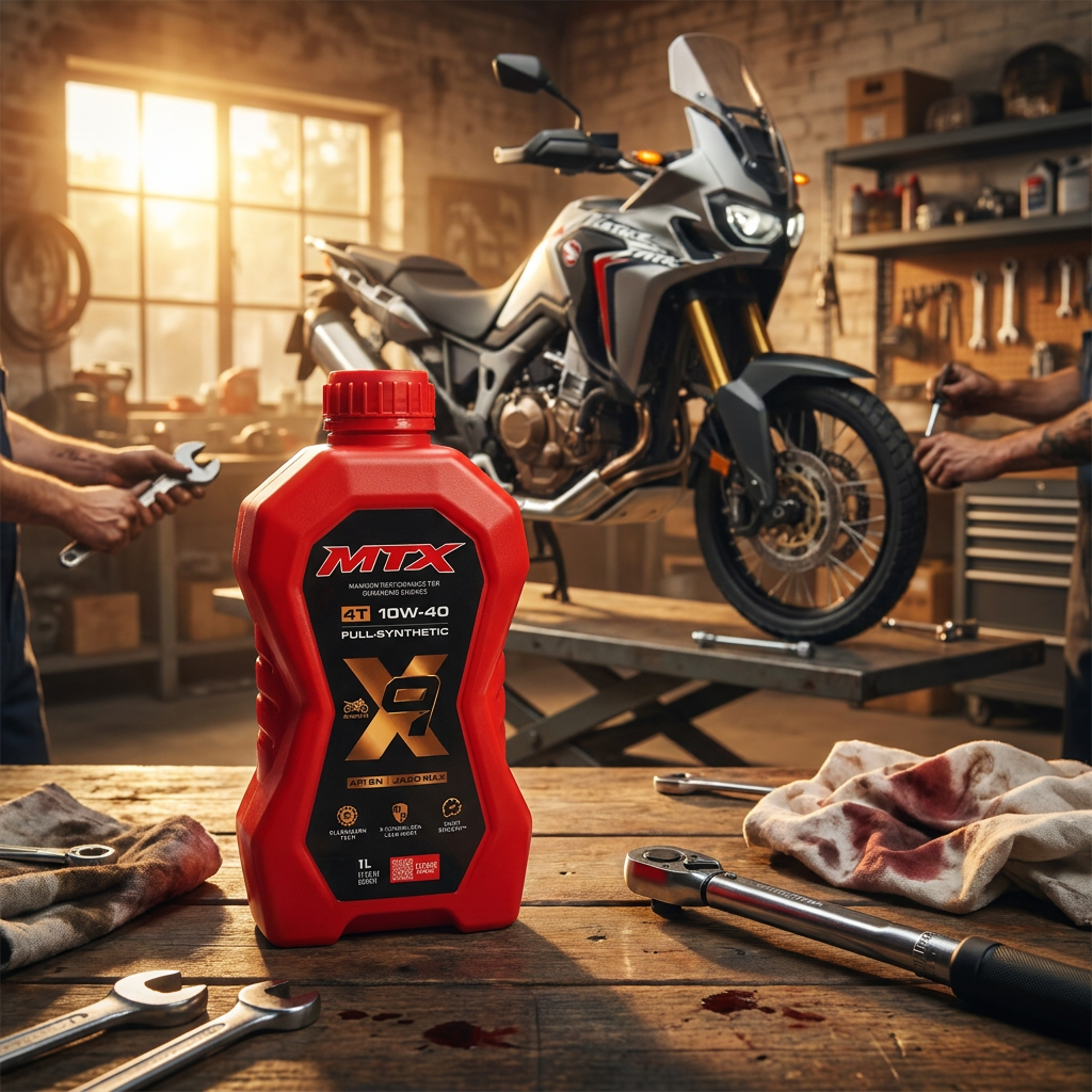 Aceite sintético 10W40 MTX para motor, envase de 1 litro con etiqueta y tapa negra, en fondo blanco.