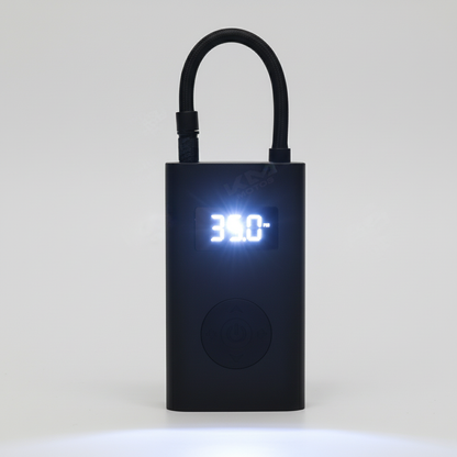 Bomba de inflar digital con luces LED de KM Motos, portátil y fácil de usar para inflar neumáticos y objetos.