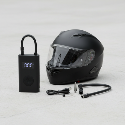 Bomba de inflar digital KM Motos con luces LED y pantalla para inflar neumáticos y otros inflables.