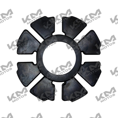Hules originales para amortiguadores HJ125/TX200/XM200 con bufa de goma, color negro, instalado en el producto.