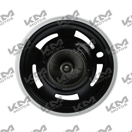 Rin del negro con filo blanco para sistema de ruedas Italika, modelo F14030367, nueva generación, original.