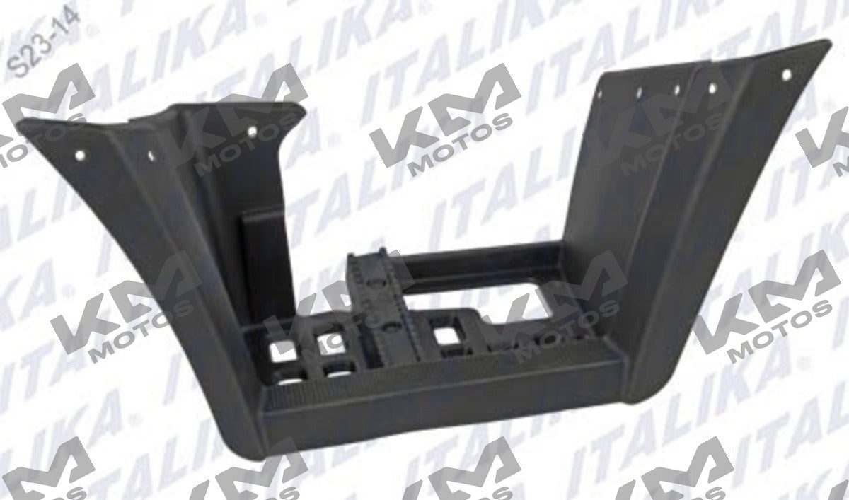 Cubierta de posapie derecha para ATV250 Italika con reversa, sistema de chasis original F12010177, en color negro.