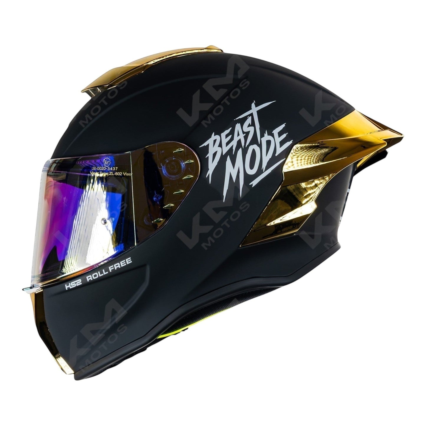 Casco integral HS2 Beast Mode ZL-602 con visera dorada fotocromática, acabado negro, homologación ECE/DOT, tamaño M.