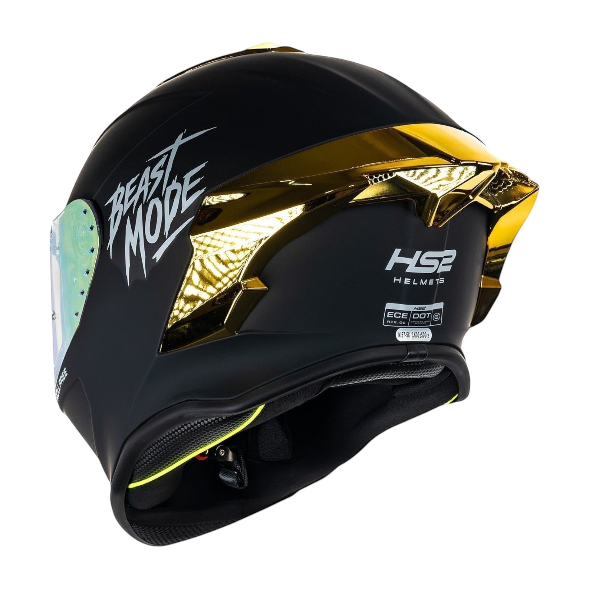Casco integral HS2 Beast Mode ZL-602 D.V. con visera dorada fotocromática, tamaño M, certificado ECE/DOT, cierre seguro