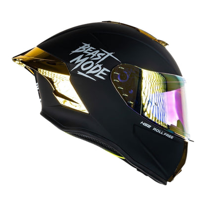 Casco integral HS2 Beast Mode ZL-602 con visera dorada fotocromática, cierre cerrado y certificación ECE/DOT.