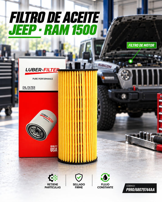 Filtro de aceite KM Motos para Jeep Grand Cherokee, Wrangler y Ram 1500, elemento de filtración de alta calidad.