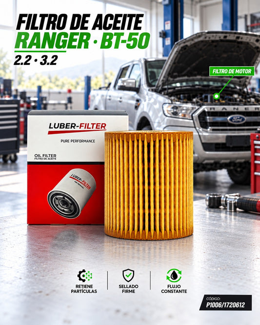 Filtro de aceite KM Motos para Ford Ranger 2.2 y 3.2, Mazda BT50Pro, imagen del filtro en caja con marca visible