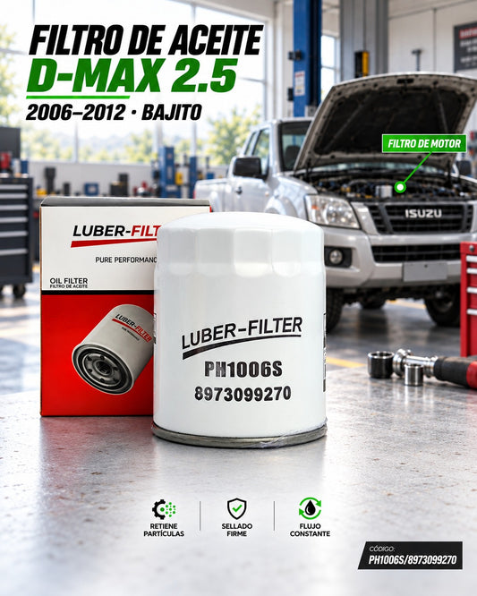 Filtro de aceite enroscable KM Motos DMAX 2.5 2006-12, filtro de aceite compacto y resistente para motos.