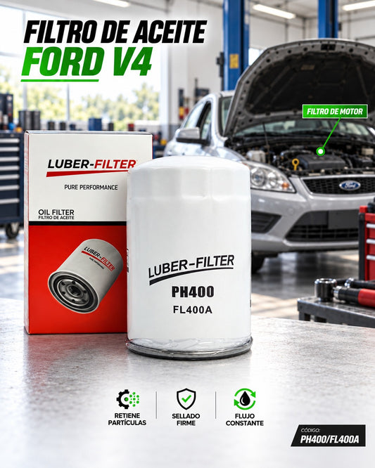 Filtro de aceite enroscable para Ford V4 de la marca KM Motos, con detalles visibles en la imagen.
