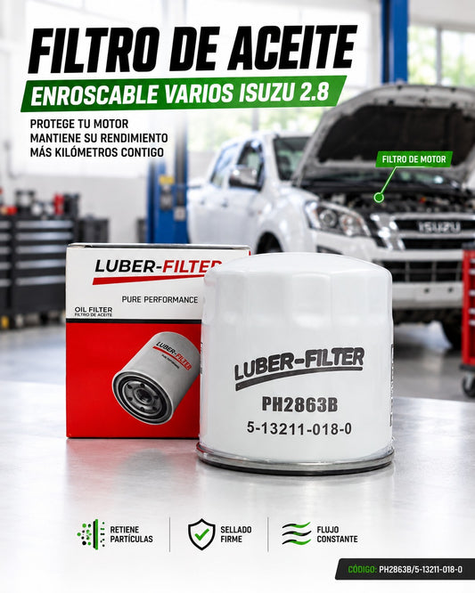 Filtro de aceite enroscable KM Motos para ISUZU 2.8, componente de motor y mantenimiento de vehículos.