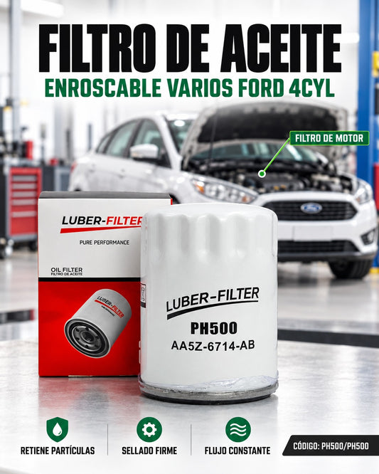 Filtro de aceite enroscable para Ford 4 cilindros, marca KM Motos, imagen de filtro de aceite enroscado con empaque.