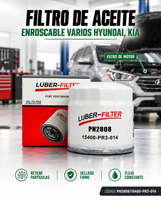 Filtro de aceite enroscable KM Motos para Hyundai y KIA, muestra el filtro de aceite en la imagen.