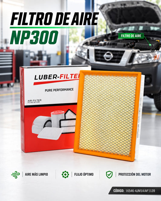 Filtro de aire para Nissan NP300 de la marca KM Motos, mostrando el filtro de aire en su empaque.