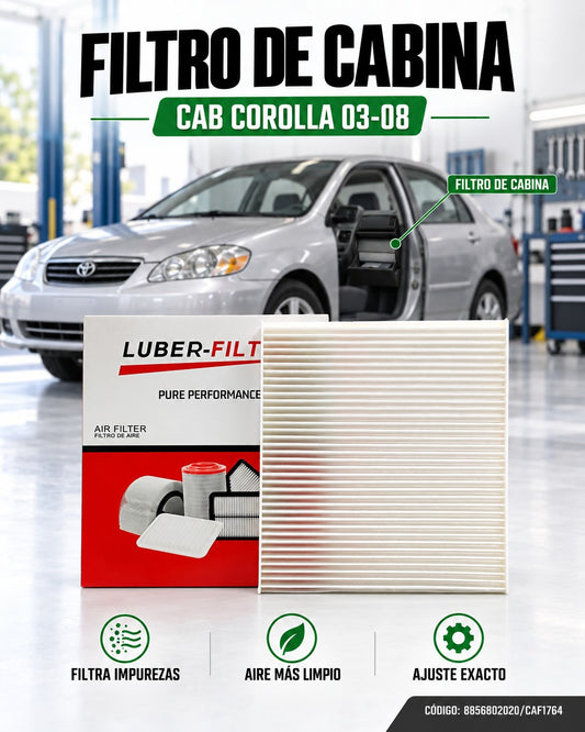 Filtro de aire para Toyota Corolla 2003-2008, marca KM Motos, mostrando el filtro y su estructura.