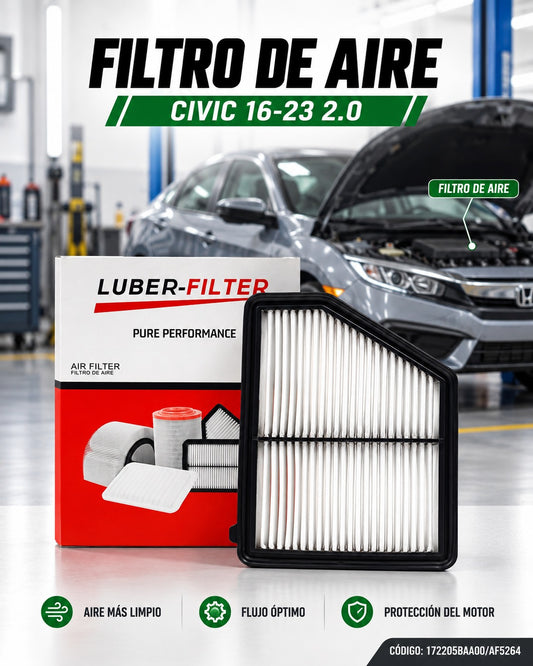 Filtro de aire KM Motos para Honda Civic 2016-2023 2.0, reemplazo del filtro de aire para mayor rendimiento y protección del motor.