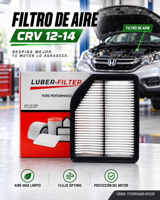 Filtro de aire KM Motos para Honda CRV 2012-2014, pieza de repuesto con malla y marco de plástico en la imagen.