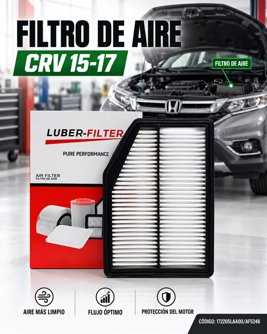 Filtro de aire KM Motos para Honda CRV 2015-2017, componente de reemplazo con malla y estructura de filtro visible en la imagen.