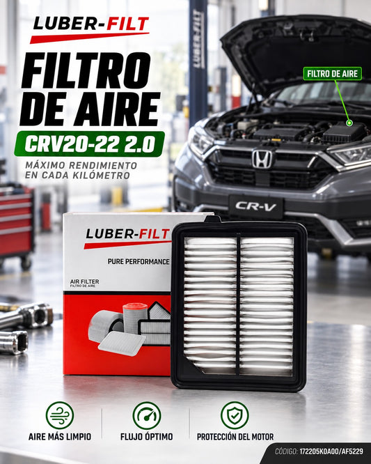Filtro de aire KM Motos CRV20-22 2.0, visible en la imagen, para mejorar el rendimiento del motor de motocicleta.