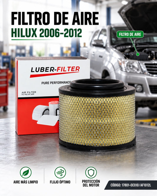 Filtro de aire KM Motos para Toyota Hilux 2006-2012, imagen del filtro de aire nuevo y limpio.