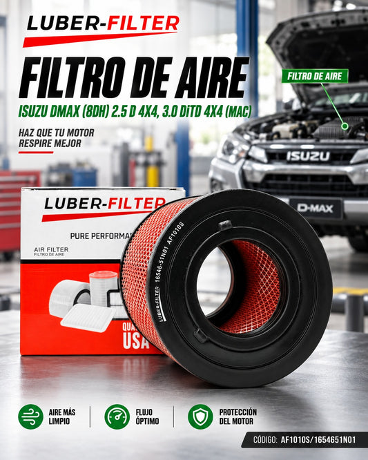 Filtro de aire KMMOTOSHN para Isuzu D-Max 2.5 D 4x4 y 3.0 DiTD 4x4, imagen de filtro en color negro y marca MAC