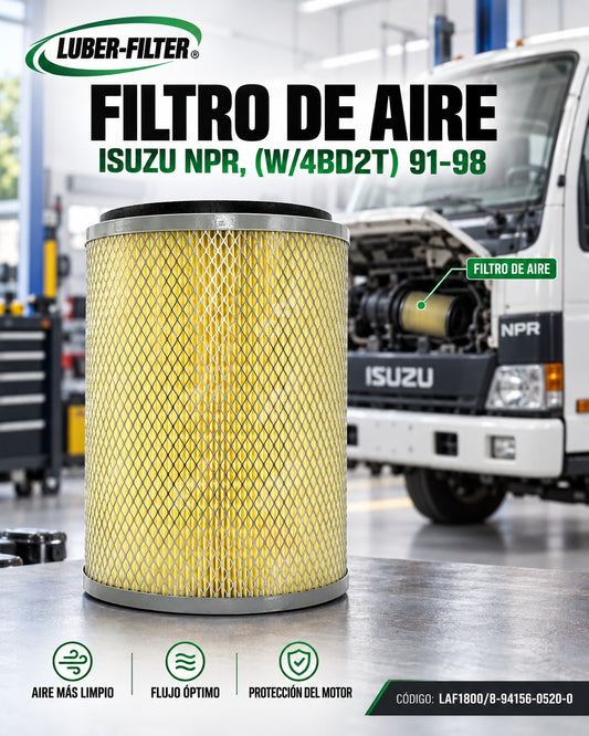 Filtro de aire KMMOTOSHN para Isuzu NPR 91-98 con motor 4BD2T, muestra el filtro de aire limpio en la imagen.