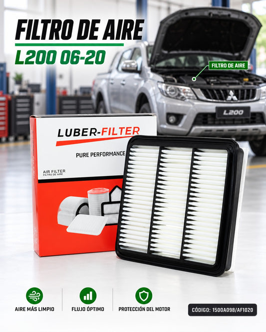 Filtro de aire KM Motos para L200 2006-2020, muestra el filtro de aire de repuesto con elemento de filtración en la imagen.