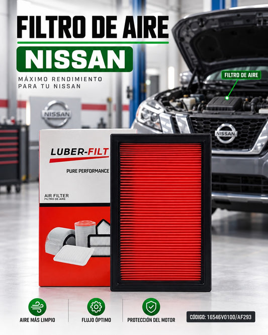 Filtro de aire Nissan de KM Motos, componente para mejorar el rendimiento del motor en vehículos Nissan.