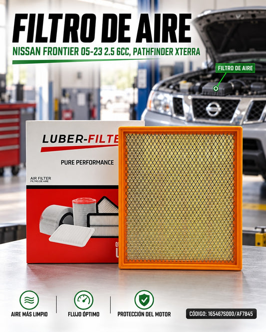 Filtro de aire original para Nissan Frontier 05-23 2.5 y Xterra, compatible con Pathifander, visible en la imagen.
