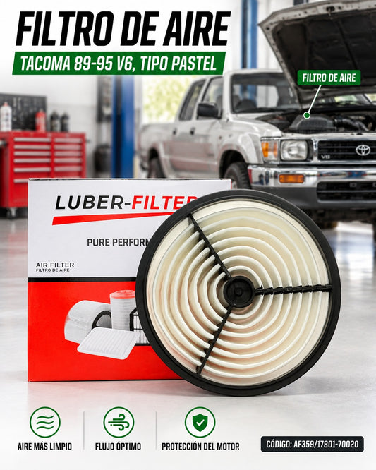 Filtro de aire XENKAI para Toyota Tacoma 89-95 V6, tipo pastel, muestra el filtro de aire en su caja.