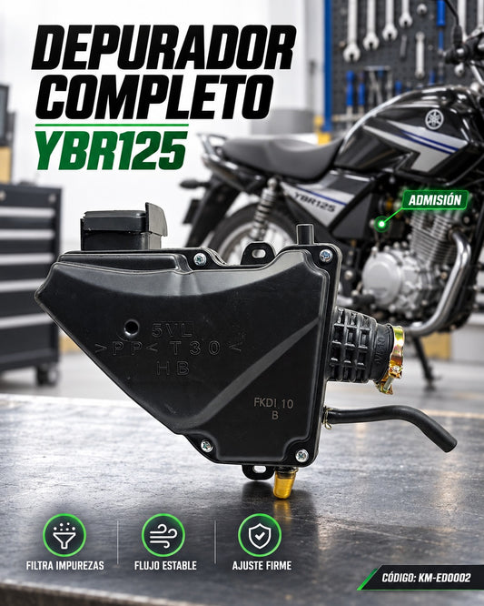 Filtro de aire universal para depurador completo YBR125, muestra el componente con filtro y carcasa en la imagen.