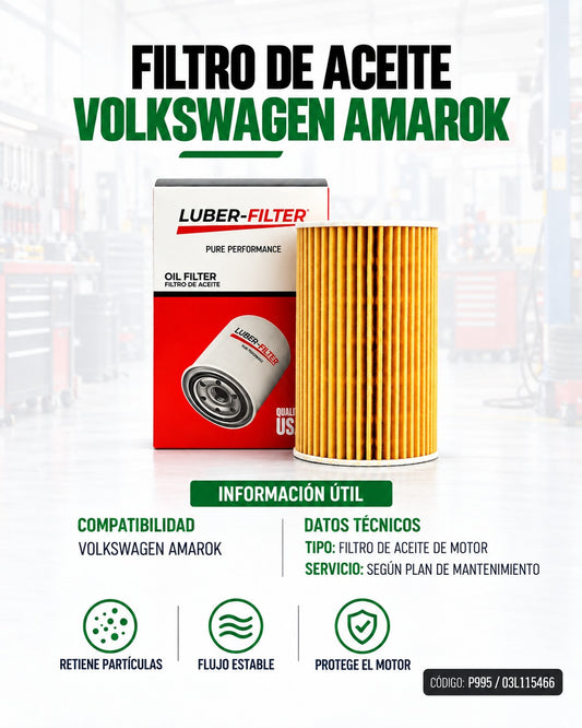 Filtro de aceite KM Motos para Volkswagen Amarok, elemento de filtración de aceite en imagen.