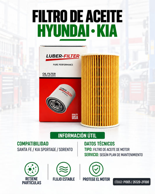 Filtro de aceite KM Motos para Kia Sportage y Sorento, elemento de filtración de aceite, imagen del producto.