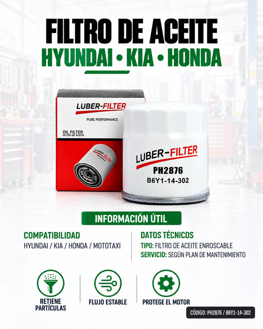 Filtro de aceite enroscable KM Motos para Hyundai, Kia, Honda y Mototaxi, diseñado para una filtración eficiente del aceite.