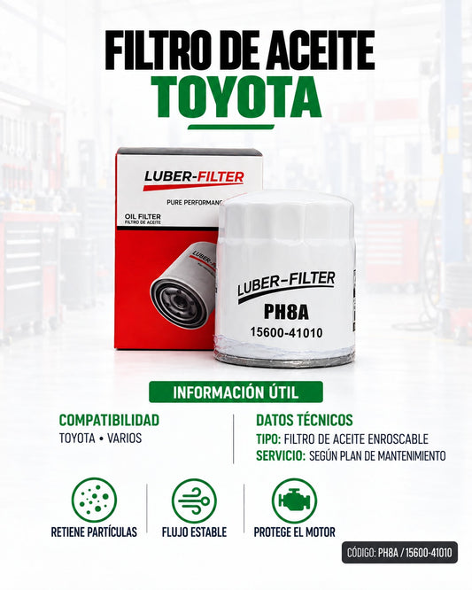 Filtro de aceite enroscable para Toyota de la marca KM Motos, mostrando el filtro y sus detalles en la imagen