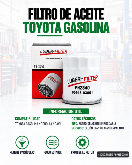 Filtro de aceite enroscable para Toyota Corolla y RAV4, marca KM Motos, muestra el filtro de aceite en la imagen.