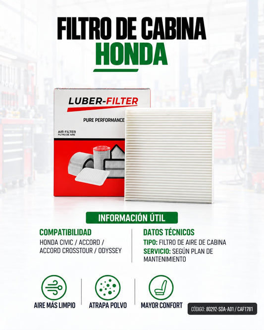 Filtro de aire KM Motos para Honda Civic, Accord, Crosstour y Odyssey, elemento de filtración visible en la imagen.