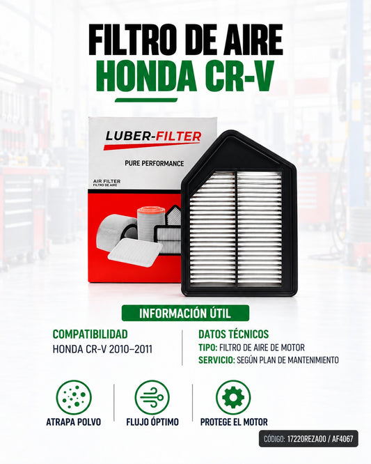Filtro de aire KM Motos para Honda CRV 2010-2011, componente visible en imagen.