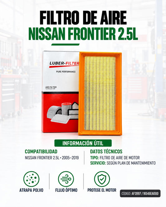 Filtro de aire KMMOTOSHN para Nissan Frontier 2.5L (2005-2019), muestra el filtro nuevo listo para instalar.