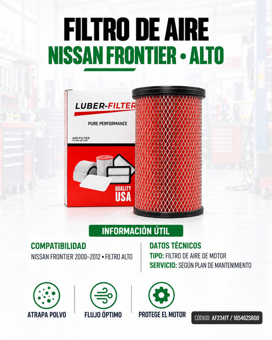 Filtro de aire KMMOTOSHN para Nissan Frontier 2000-2012, reemplazo de alta calidad, visible en la imagen con detalles del filtro.