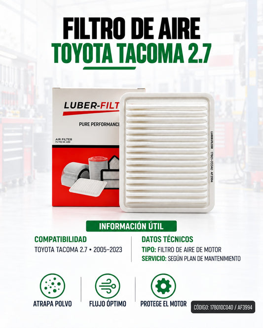 Filtro de aire para Toyota Tacoma 2005-2023, marca KM Motos, muestra el filtro de aire de alta calidad en la imagen