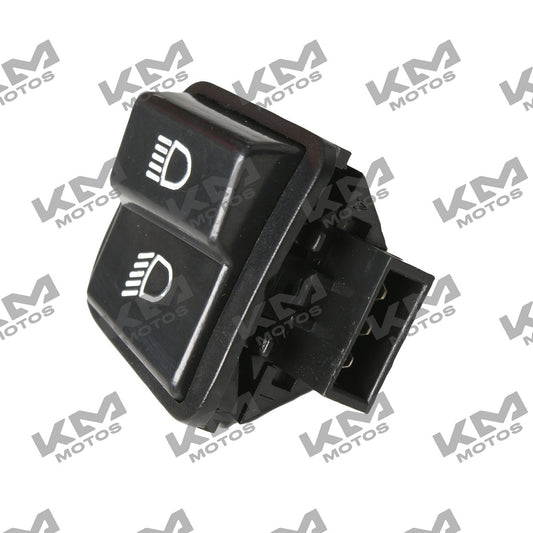 Interruptor de luz baja para sistema eléctrico Italika DS150 GS150, original, con botón en color negro y cable conectado.
