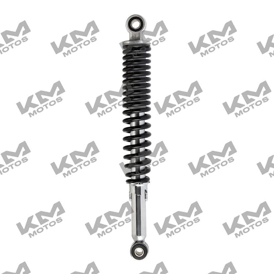 Amortiguador trasero negro Italika Ft115, sistema de suspensión original, visible en imagen con detalles de marca y color negro.