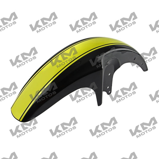 Guardafango delantero negro y amarillo de Italika FT150S y FT150TS, sistema de chasis original para motocicleta.